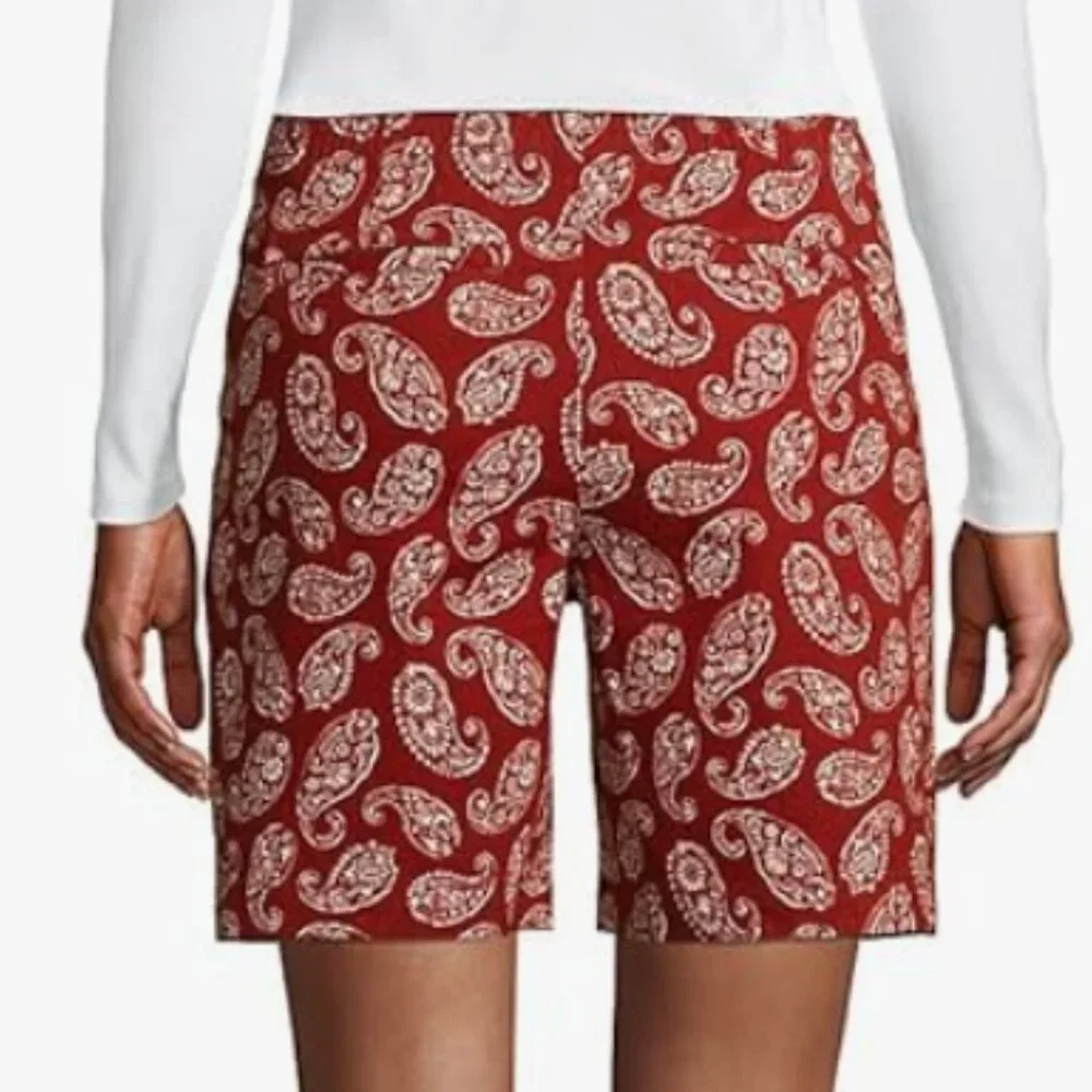 Lands' End Brick Red Paisley Shorts NWOT!